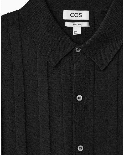 COS Black Textured Striped Knitted Shirt for men