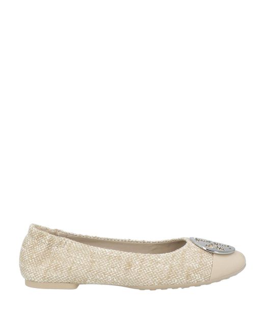 Tory Burch Natural Ballet Flats Leather, Textile Fibers