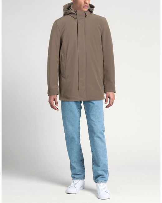 Woolrich Brown Taupe Coat Polyester, Elastane for men