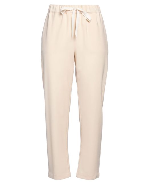 Semicouture Natural Khaki Pants Polyester, Virgin Wool, Elastane