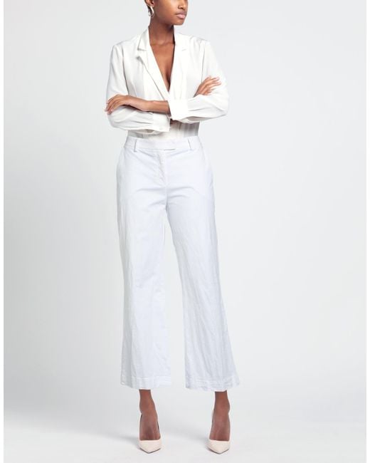 Via Masini 80 White Pants Cotton, Elastomultiester, Elastane