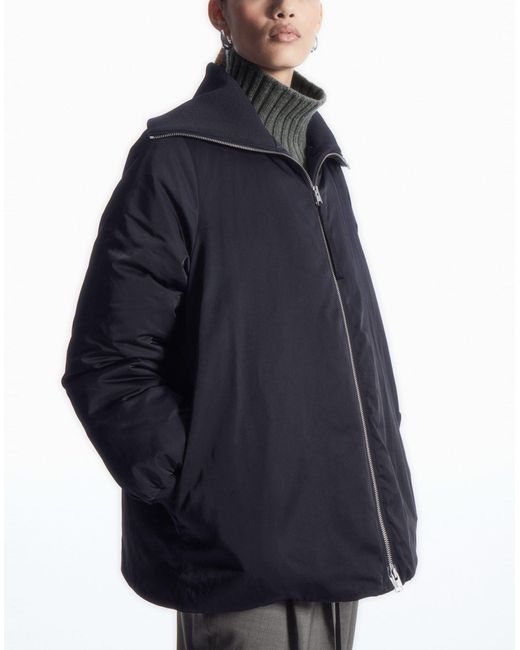 COS Blue Ribbed-collar Puffer Jacket