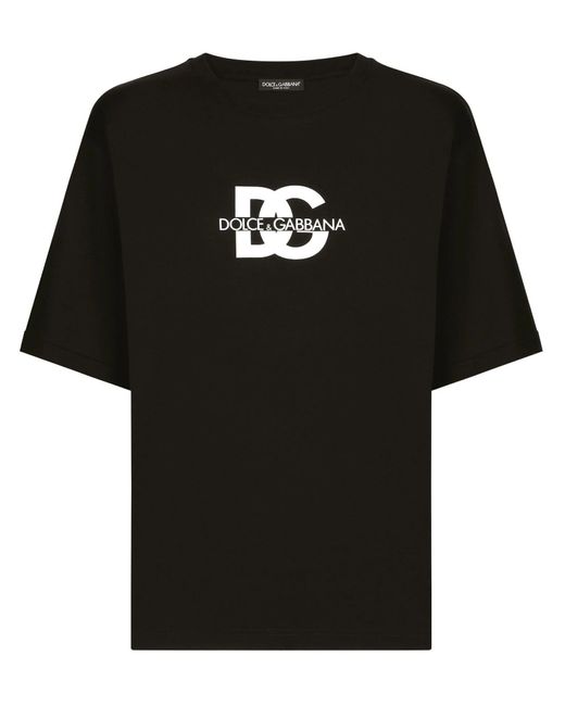 Short-sleeved T-shirt with DG logo print Dolce & Gabbana de hombre de color Black