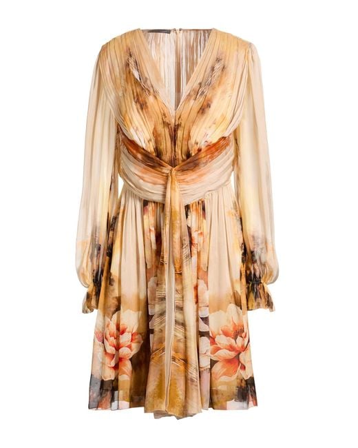 Alberta Ferretti Multicolor Mustard Mini Dress Silk