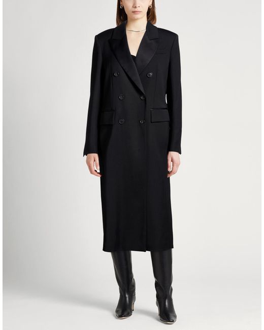 Semicouture Black Coat Polyester, Virgin Wool, Elastane