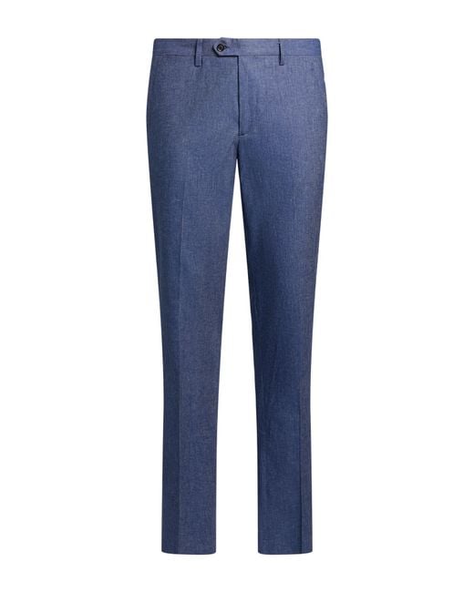 Luigi Borrelli Napoli Blue Pants Cotton, Linen, Elastane for men