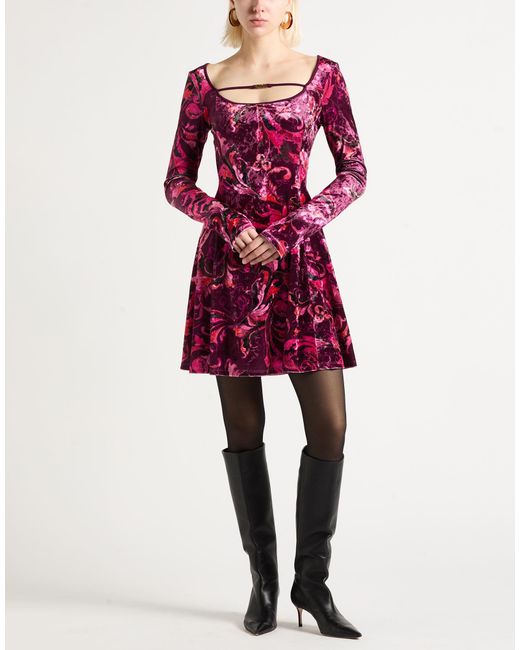 Versace Jeans Couture Red Plum Mini Dress Polyester, Elastane, Viscose
