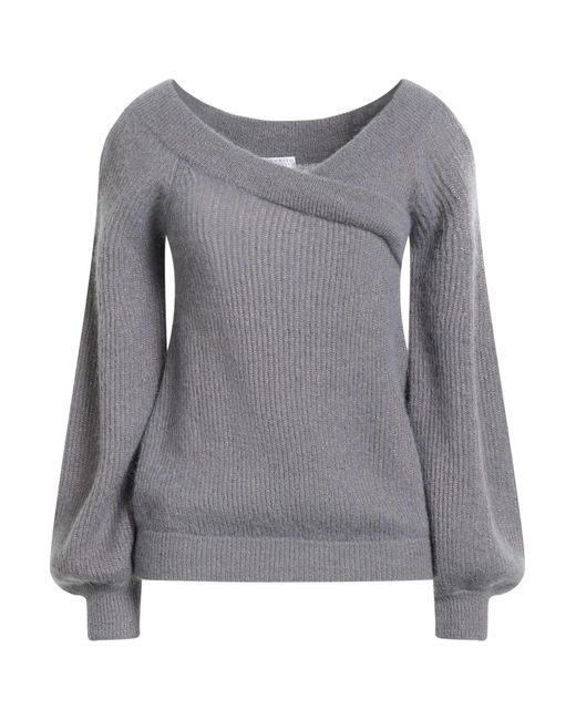 Brunello Cucinelli Gray Sweater Mohair Wool, Alpaca Wool, Polyamide, Viscose, Polyester