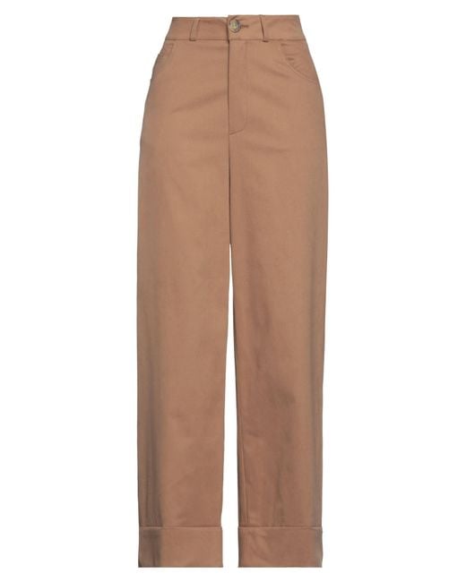Rose' A Pois Brown Camel Pants Cotton, Elastane