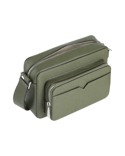 Valextra Green V-Line Reporter Bag -- Military Cross-Body Bag Calfskin for men