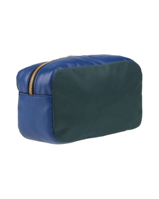 Marni Blue Dark Beauty Case Polyamide, Polyester, Bovine Leather, Acrylic, Brass