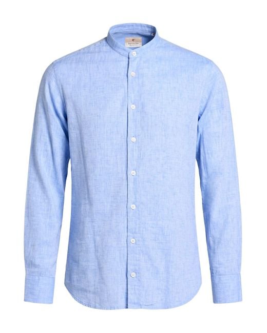 BASTONCINO Blue Azure Shirt Linen, Cotton for men