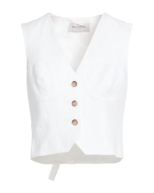 ERMANNO FIRENZE White Tailored Vest Viscose, Linen