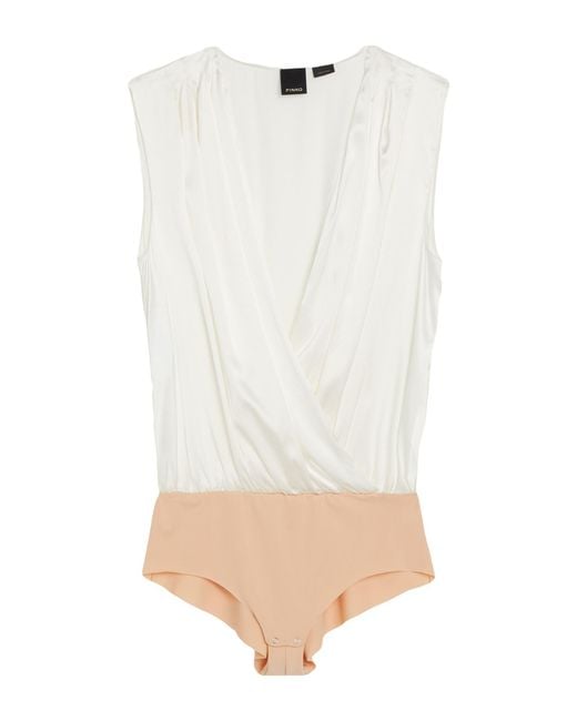Pinko White Ivory Bodysuit Silk, Elastane, Polyamide
