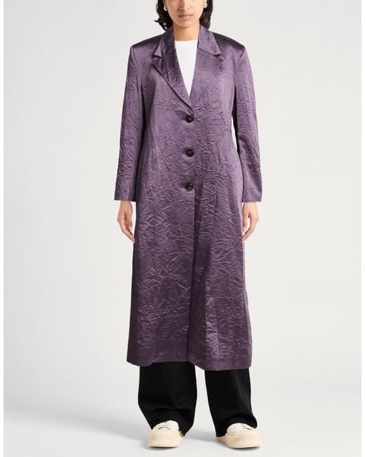 Erika Cavallini Semi Couture Purple Overcoat & Trench Coat Cotton, Acetate