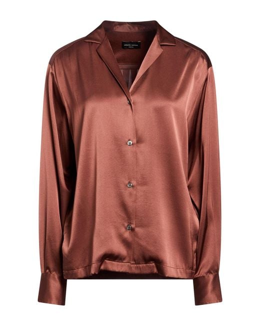 Roberto Collina Brown Shirt Silk, Elastane