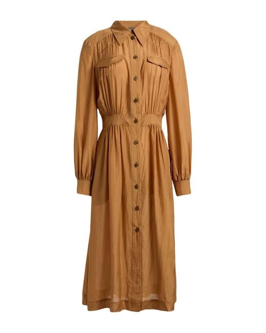 Alberta Ferretti Brown Camel Midi Dress Silk