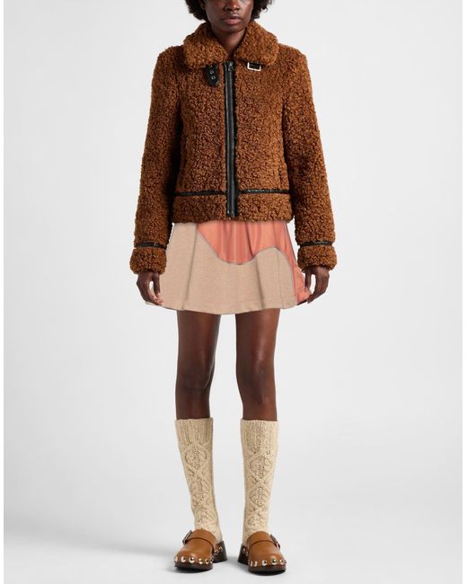 Ganni Natural Camel Mini Skirt Cotton, Organic Cotton, Polyester, Recycled Polyester, Elastane