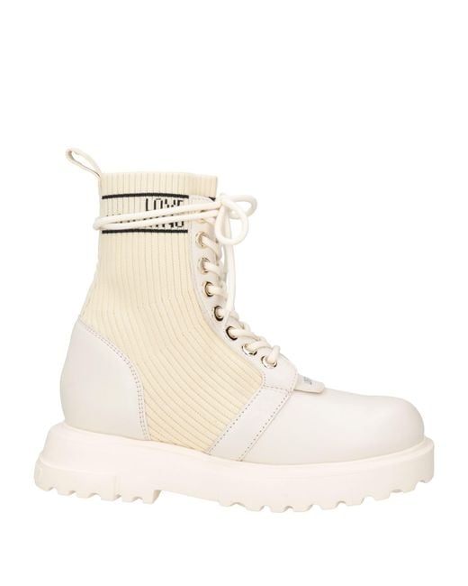 Love Moschino Natural Ankle Boots Calfskin, Textile Fibers