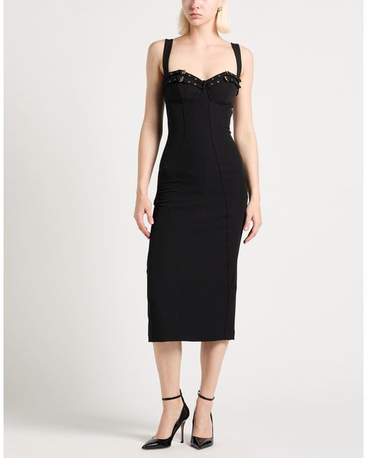 Versace Jeans Couture Black Midi Dress Polyester, Elastane
