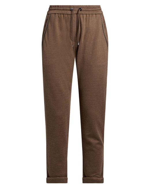 Brunello Cucinelli Brown Taupe Pants Cotton, Silk, Polyamide, Brass