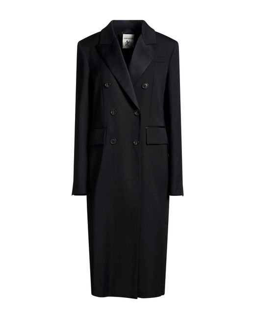Semicouture Black Coat Polyester, Virgin Wool, Elastane