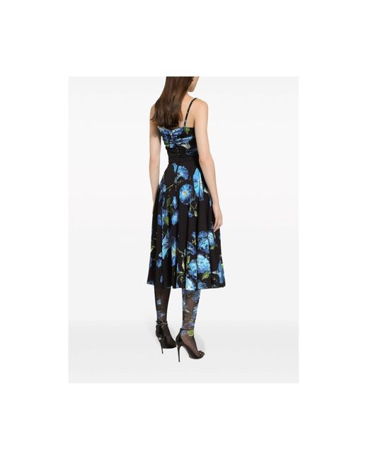 Dolce & Gabbana Blue Trägerloses Kleid Aus Charmeuse Glockenblumen
