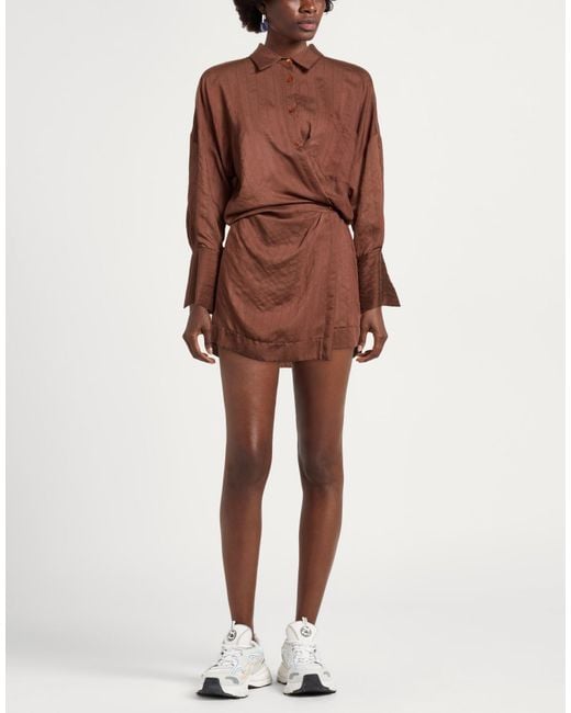 ViCOLO Brown Mini Dress Viscose, Polyamide, Linen, Polyester