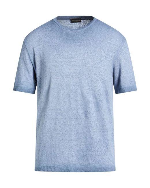 Roberto Collina Blue T-Shirt Linen, Elastane for men