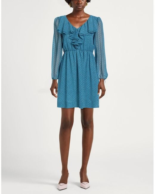 Marella Blue Deep Mini Dress Polyester