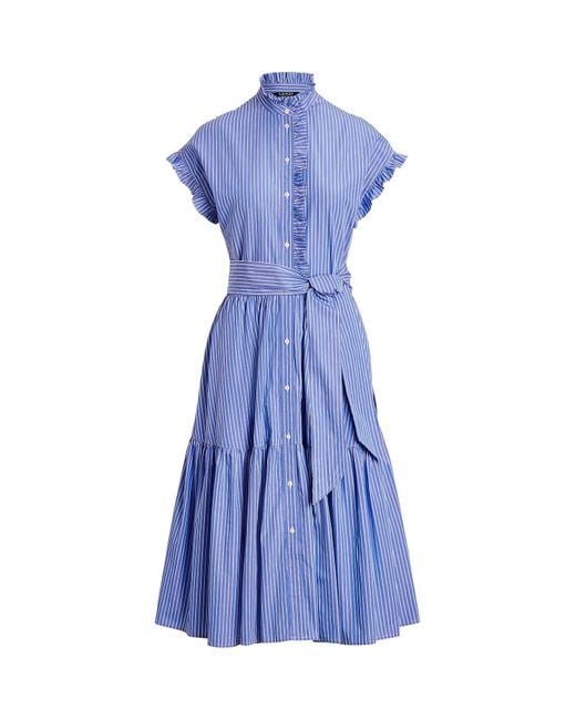 Lauren by Ralph Lauren Striped Cotton Broadcloth Shirtdress in Blue | Lyst