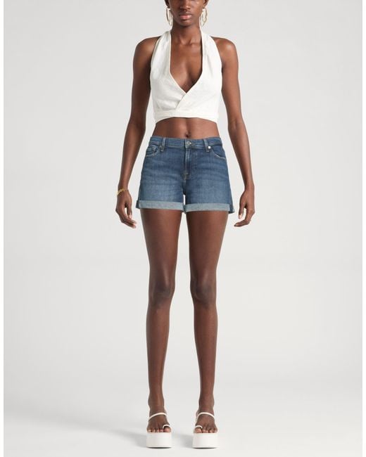 7 For All Mankind Blue Denim Shorts Cotton, Elastane