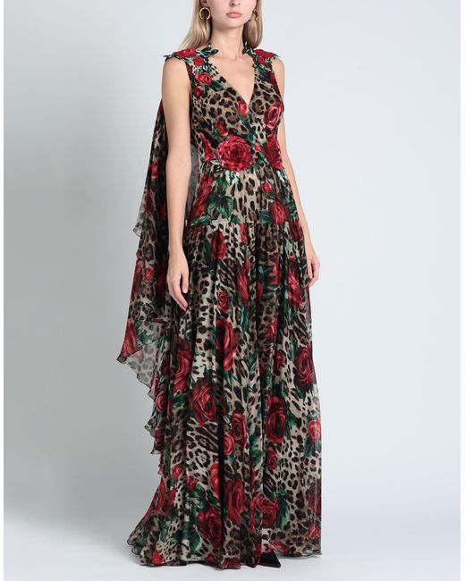 Dolce & Gabbana Natural Khaki Maxi Dress Silk, Pvc