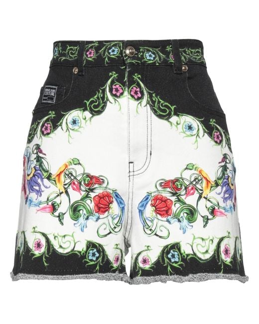 Versace Jeans Couture Green Floral-print Denim Shorts