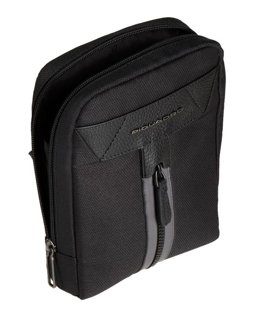 Piquadro Black Cross-Body Bag Cow Leather, Nylon, Polyester, Metal for men