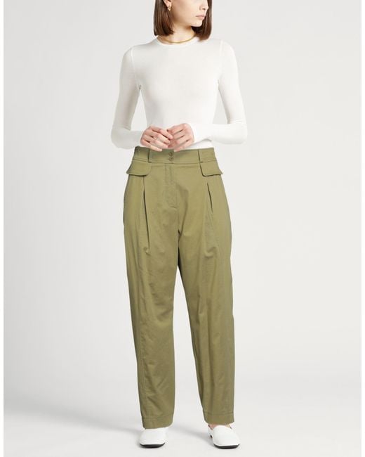 Alberta Ferretti Green Military Pants Cotton, Elastane