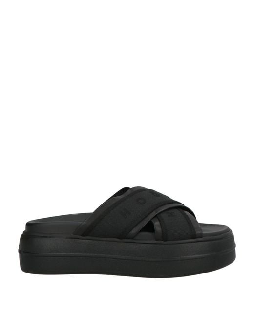 Hogan Black Sandals Leather, Textile Fibers