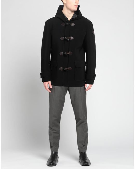 TWENTY-ONE by ANTONIO CARNEVALE Black Coat Viscose, Polyamide, Elastane for men