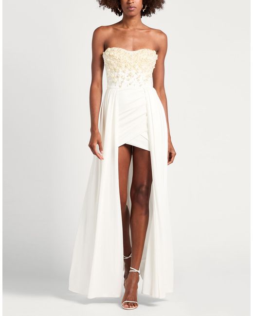 Elisabetta Franchi White Carpet Cream Maxi Dress Viscose, Elastane, Plastic, Polyamide