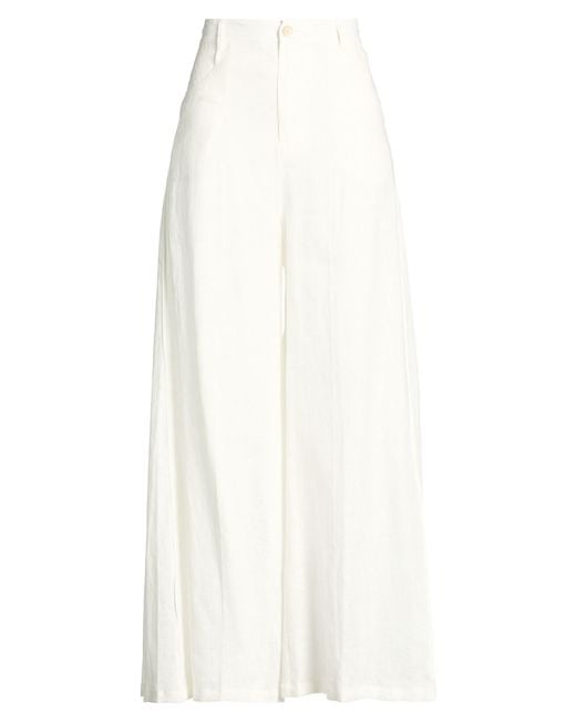 Semicouture White Ivory Pants Linen