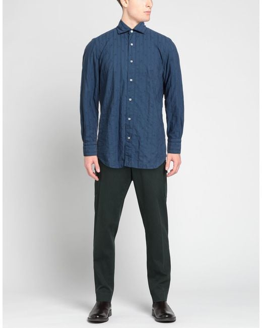 Finamore 1925 Blue Slate Shirt Cotton for men