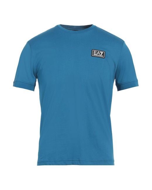 EA7 Blue T-Shirt Cotton, Elastane, Polyamide, Polyester for men