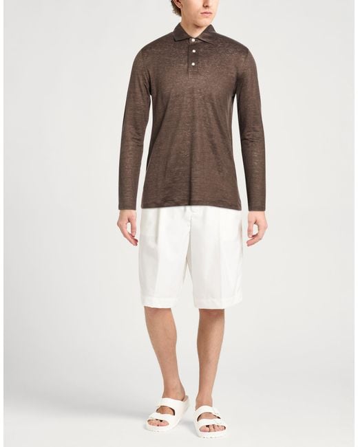 Isaia Brown Polo Shirt Linen for men