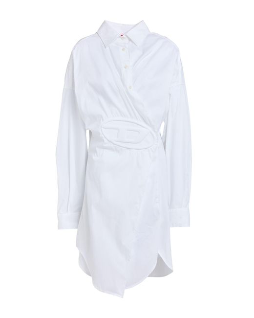 DIESEL White Midi Dress Cotton, Nylon, Elastane
