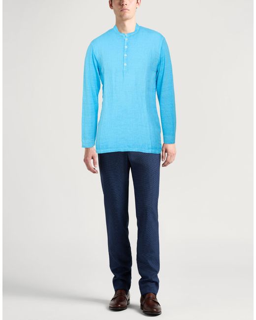 120% Lino Blue Shirt Linen for men