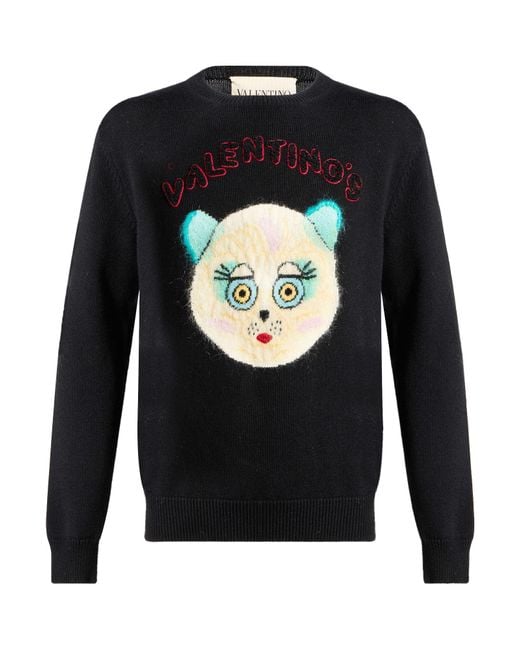 Valentino Garavani Black Sweater Cotton, Virgin Wool, Acrylic, Wool, Mohair Wool for men