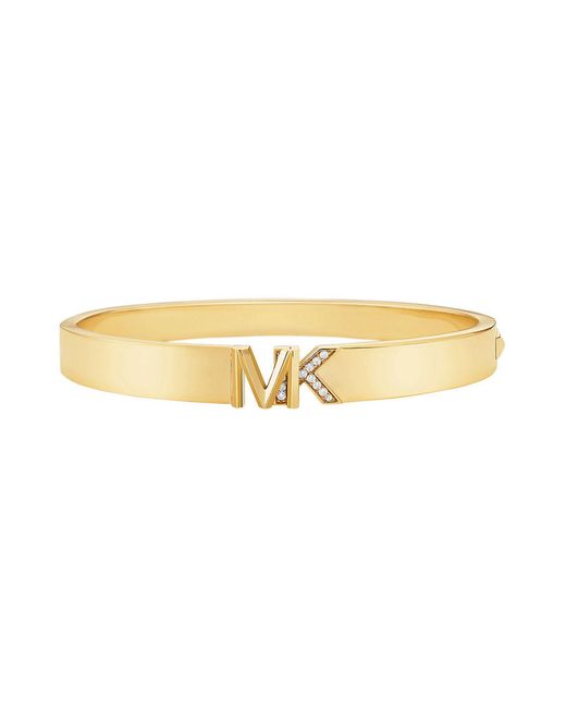 Michael Kors White 14k-gold-plated & Cubic Zirconia Monogram Bangle