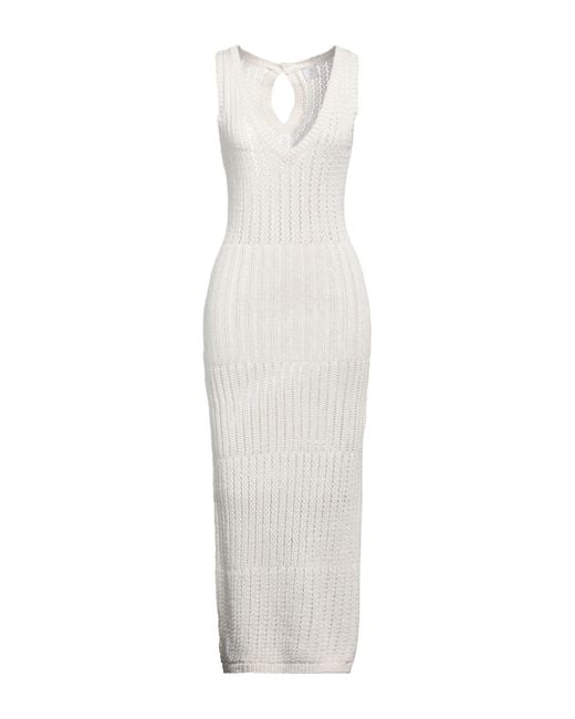 Eleventy White Maxi Dress Cotton, Metallic Fiber, Polyamide