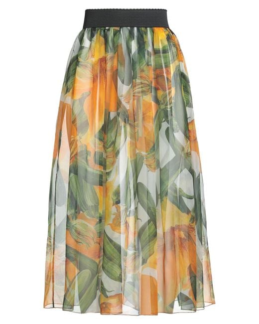 Dolce & Gabbana Green Midi Skirt Silk
