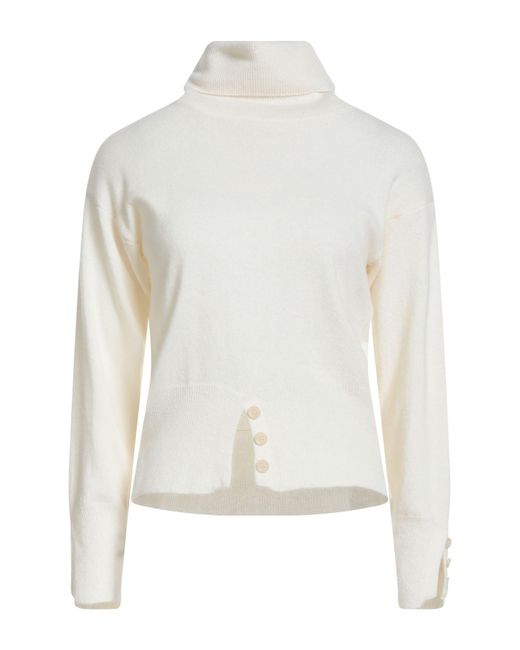 N.O.W. ANDREA ROSATI CASHMERE White Ivory Turtleneck Wool, Viscose, Nylon, Cashmere